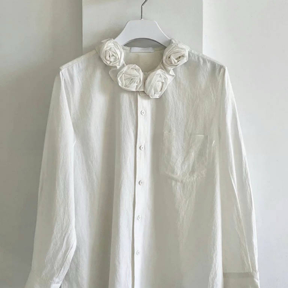 White Washing cotton Handmade flower collar shirt - Picture 7 of 8